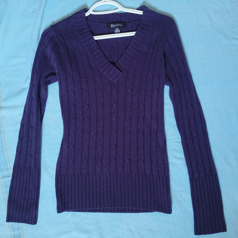 BB Essential- Purple V-Neck Sweater, Small